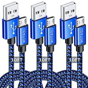 micro usb cable 10ft, android charger, usb c cable, 3pack extra long kindle fire charger, udaton high speed nylon braided micro fast charging cord for samsung galaxy s7 kindle fire 7 ps4 xbox lg, blue