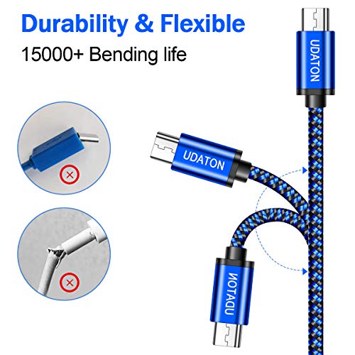 Micro USB Cable 10ft, Android Charger, USB C Cable, 3Pack Extra Long Kindle Fire Charger, udaton High Speed Nylon Braided Micro Fast Charging Cord for Samsung Galaxy S7 Kindle Fire 7 PS4 Xbox LG, Blue