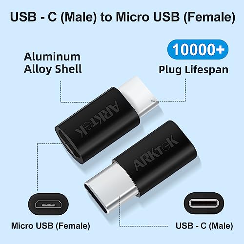 ARKTEK USB Type C Adapter, 4-Pack Micro USB Female to USB C Male Aluminum USB Type C Adapter Syncing Data Transfer and Charging Compatible with Samsung Galaxy S20 Note 10, and More (Black/White)