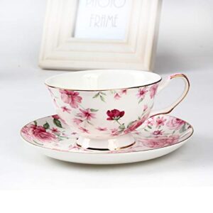 BTäT- Floral Tea Cups and Saucers, Set of 4 (7oz) with Gold Trim and Gift Box, Cappuccino Cups, Latte Cups, Tea Set for Adults, Porcelain Tea Cups, Tea Cups for Tea Party, Rose Teacups, China Tea Cups