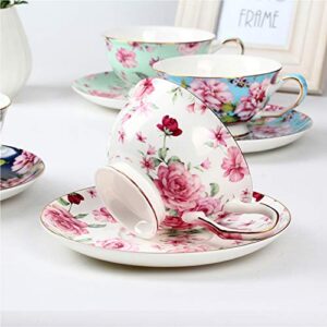 BTäT- Floral Tea Cups and Saucers, Set of 4 (7oz) with Gold Trim and Gift Box, Cappuccino Cups, Latte Cups, Tea Set for Adults, Porcelain Tea Cups, Tea Cups for Tea Party, Rose Teacups, China Tea Cups