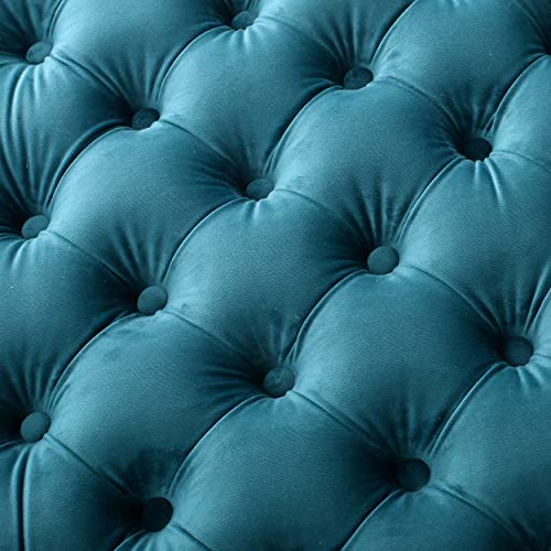 Great Deal Furniture Provence Modern Glam Button Tufted Velvet Ottoman, Dark Teal and Dark Brown