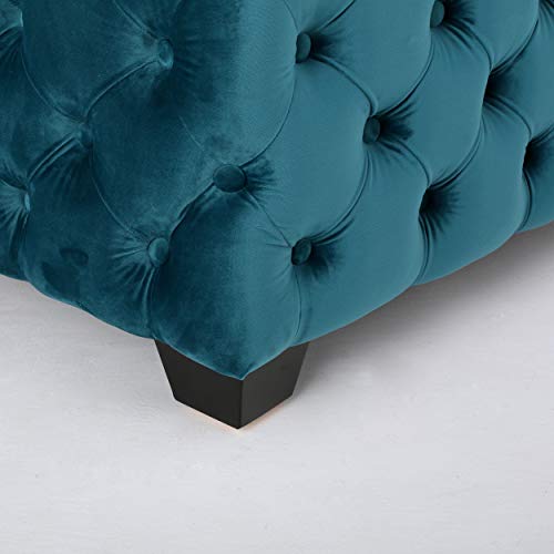 Great Deal Furniture Provence Modern Glam Button Tufted Velvet Ottoman, Dark Teal and Dark Brown