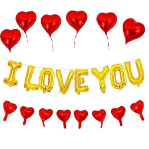 goer 16 inch i lvoe you cute gold alphabet letters foil balloons set for valentine's day and weedding party decoration supplies,include 22 balloons