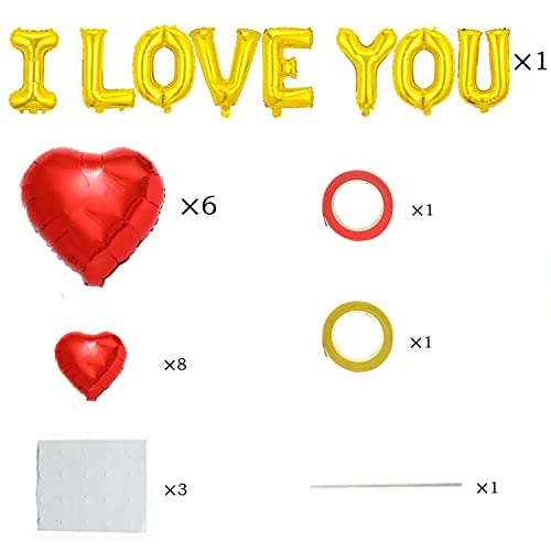 GOER 16 Inch I LVOE YOU Cute Gold Alphabet Letters Foil Balloons Set for Valentine's Day and Weedding Party Decoration Supplies,Include 22 Balloons