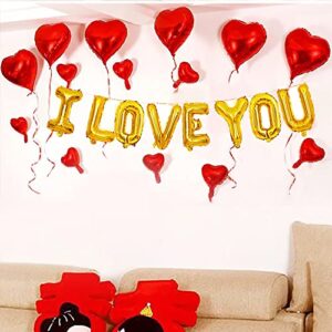 GOER 16 Inch I LVOE YOU Cute Gold Alphabet Letters Foil Balloons Set for Valentine's Day and Weedding Party Decoration Supplies,Include 22 Balloons