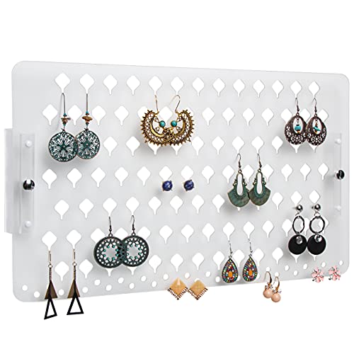 JACKCUBE Design Wall Mount Earring Jewelry Holder Organizer Hanger Storage Rack Display Frosted Acrylic with 94 Holes(Frosted, 15.7 x 9.4 x 0.9 inches) - MK201B