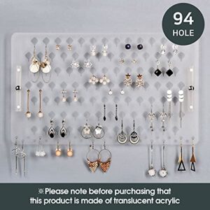 JACKCUBE Design Wall Mount Earring Jewelry Holder Organizer Hanger Storage Rack Display Frosted Acrylic with 94 Holes(Frosted, 15.7 x 9.4 x 0.9 inches) - MK201B