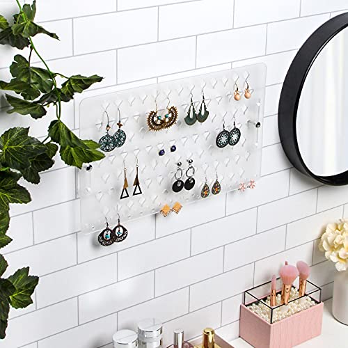 JACKCUBE Design Wall Mount Earring Jewelry Holder Organizer Hanger Storage Rack Display Frosted Acrylic with 94 Holes(Frosted, 15.7 x 9.4 x 0.9 inches) - MK201B