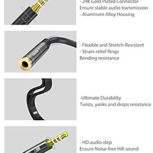 KINGTOP Headphone Splitter 3.5mm, Mic Audio Splitter, Headset Splitter Cable for Gaming Headset with Separate Audio Microphone Jacks (Not for 2 Headphones)