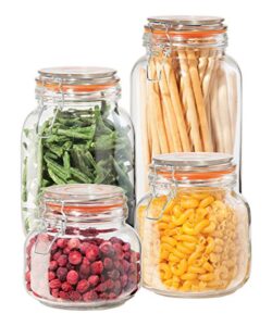 oggi 4 piece airtight glass storage containers set - includes 4 glass kitchen canisters with clamp lids & silicone seals - farmhouse kitchen décor, kitchen storage, pantry storage, food storage