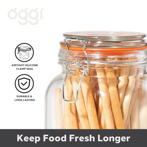 Oggi 4 Piece Airtight Glass Storage Containers Set - Includes 4 Glass Kitchen Canisters with Clamp Lids & Silicone Seals - Farmhouse Kitchen Décor, Kitchen Storage, Pantry Storage, Food Storage