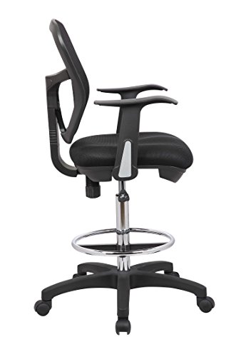 OFFICE FACTOR Drafting Chair with Foot Ring, Mesh Back Drafting Clerk Stool, Adjustable Height, Removable Arms Swivel Chair for Office Home