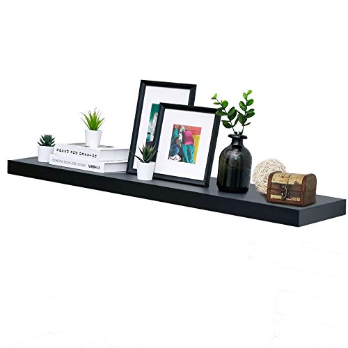 WELLAND 60 inch Black Mission Floating Shelves for Wall, Bathroom Wall Mount Shelves, Wood Modern Display Shelves, Book Shelves,for Bedroom,Living Room and Kitchen