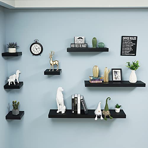 WELLAND 60 inch Black Mission Floating Shelves for Wall, Bathroom Wall Mount Shelves, Wood Modern Display Shelves, Book Shelves,for Bedroom,Living Room and Kitchen