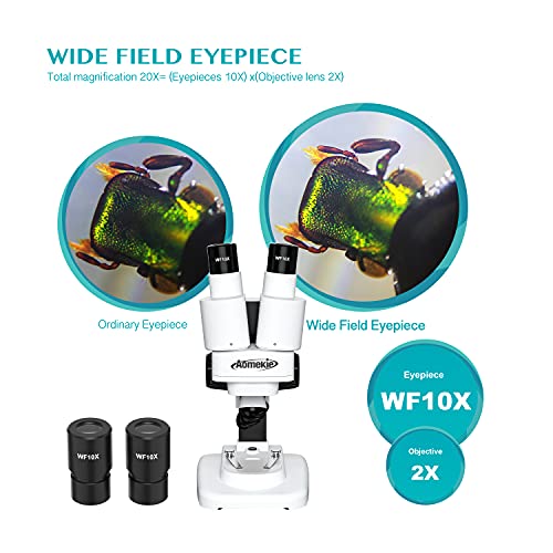 Aomekie® Microscope for Kids Students 20X 40X with 10Pcs Slides Insect Specimen Stereo Microscope for Kids with WF eyepieces LED Light Source Portable Stereoscope