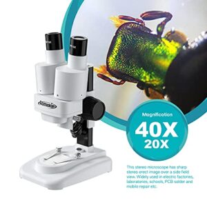 Aomekie® Microscope for Kids Students 20X 40X with 10Pcs Slides Insect Specimen Stereo Microscope for Kids with WF eyepieces LED Light Source Portable Stereoscope