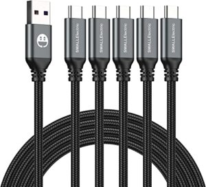 smallelectric usb type c cable 5-pack 3ft, usb type a to c fast charger cords for samsung galaxy s20 s10 s9 s8 plus, braided fast charging cable for note 10 9 8, lg v50 v40 g8 g7,(grey)