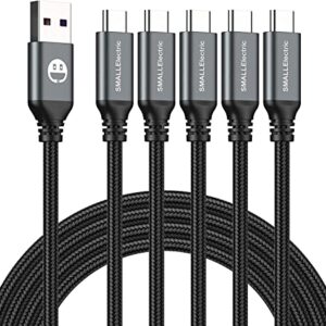 SMALLElectric USB Type C Cable 5-Pack 3FT, USB Type A to C Fast Charger Cords for Samsung Galaxy S20 S10 S9 S8 Plus, Braided Fast Charging Cable for Note 10 9 8, LG V50 V40 G8 G7,(Grey)