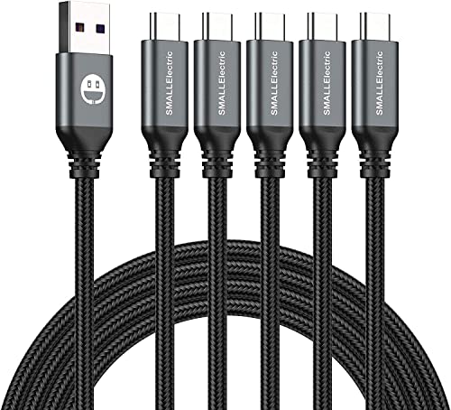 SMALLElectric USB Type C Cable 5-Pack 3FT, USB Type A to C Fast Charger Cords for Samsung Galaxy S20 S10 S9 S8 Plus, Braided Fast Charging Cable for Note 10 9 8, LG V50 V40 G8 G7,(Grey)