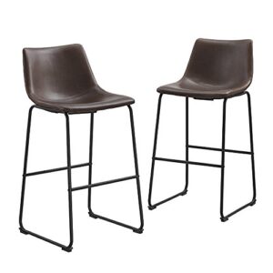 walker edison douglas urban industrial faux leather armless bar chairs, set of 2, brown
