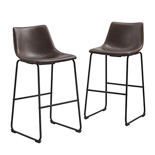 Walker Edison Douglas Urban Industrial Faux Leather Armless Bar Chairs, Set of 2, Brown