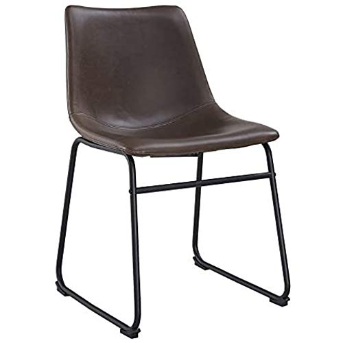 Walker Edison Douglas Urban Industrial Faux Leather Armless Dining Chairs, Set of 2, Brown