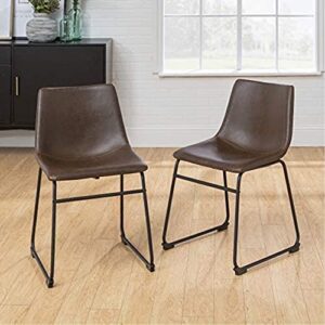 Walker Edison Douglas Urban Industrial Faux Leather Armless Dining Chairs, Set of 2, Brown