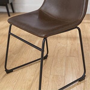 Walker Edison Douglas Urban Industrial Faux Leather Armless Dining Chairs, Set of 2, Brown