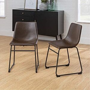 Walker Edison Douglas Urban Industrial Faux Leather Armless Dining Chairs, Set of 2, Brown