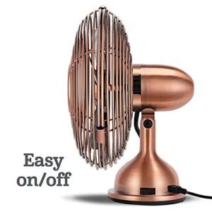 HOLMES 4" Mini Heritage Desk Fan, USB-Powered, Single Speed, 4 Blades, Adjustable 100° Head Tilt, Metal Construction, Ideal for Home, Dorm Rooms, Bedrooms, Office or Travel, Vintage Brushed Copper