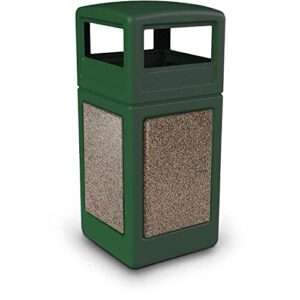 commercial zone stonetec 42 gallon square receptacle with dome lid, forest green w/riverstone panels, 72045499