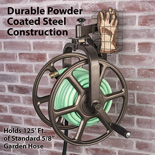 Liberty GARDEN 712 Single Arm Navigator Multi-Directional Garden Hose Reel, Holds 125-Feet of, 5/8-Inch, Bronze