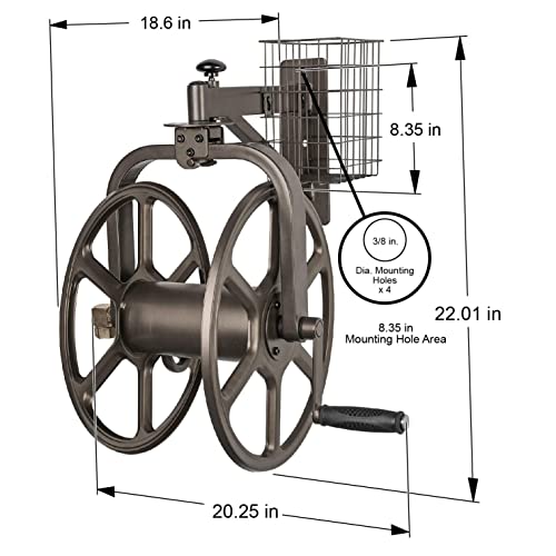 Liberty GARDEN 712 Single Arm Navigator Multi-Directional Garden Hose Reel, Holds 125-Feet of, 5/8-Inch, Bronze