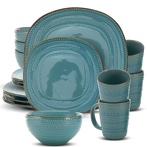 American Atelier Round Dinnerware Set | 16-Piece Stoneware Modern Plates & Bowls Sets | Gift Set Includes Dinner Plates, Salad Plates, Bowls, Mugs - Stoneware Dinnerware Set