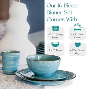 American Atelier Round Dinnerware Set | 16-Piece Stoneware Modern Plates & Bowls Sets | Gift Set Includes Dinner Plates, Salad Plates, Bowls, Mugs - Stoneware Dinnerware Set