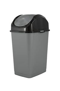 superio compact slim trash can 4.5 gallon with swing top cover (gray and black) 18 liter