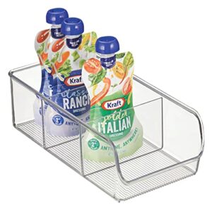 mdesign plastic food storage bin organizer with 3 compartments for kitchen cabinet, pantry, shelf, drawer, fridge, freezer organization - holds snack bars - ligne collection - clear