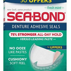 SEA-BOND Denture Adhesive Seals Uppers Fresh Mint, 30 Each (Pack of 3)