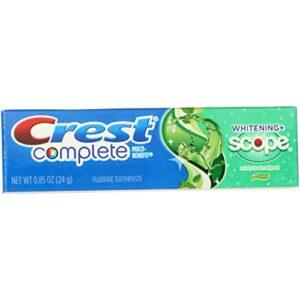 crest complete multi-benefit fluoride toothpaste, whitening + scope, minty fresh 0.85 oz (pack of 2)