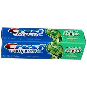 Crest Complete Multi-Benefit Fluoride Toothpaste, Whitening + Scope, Minty Fresh 0.85 oz (Pack of 2)