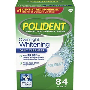 polident overnight whitening, antibacterial denture cleanser, triple mint freshness 84 ea (pack of 3)