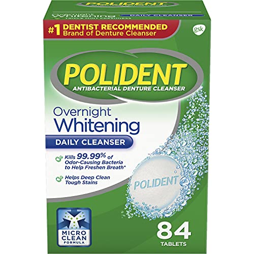 Polident Overnight Whitening, Antibacterial Denture Cleanser, Triple Mint Freshness 84 ea (Pack of 3)