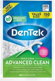 DenTek Triple Clean Advanced Floss Picks, No Break & No Shred Floss, 150 Count. (Pack of 4)