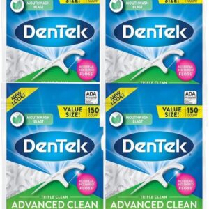 DenTek Triple Clean Advanced Floss Picks, No Break & No Shred Floss, 150 Count. (Pack of 4)