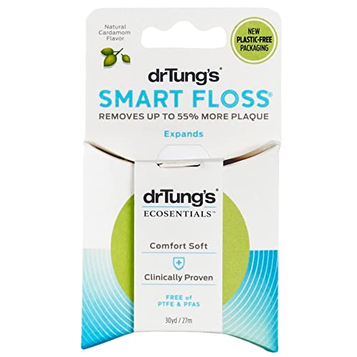 DrTung's Smart Floss - Natural Floss, PTFE & PFAS Free Floss, Gentle on Gums, Expands & Stretches, BPA Free Floss - Natural Dental Floss Cardamom Flavor (Pack of 9)