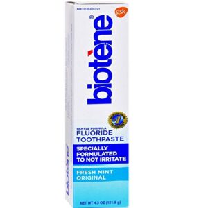 biotene fluoride toothpaste, fresh mint, 4.3 oz tubes - (pack of 4)