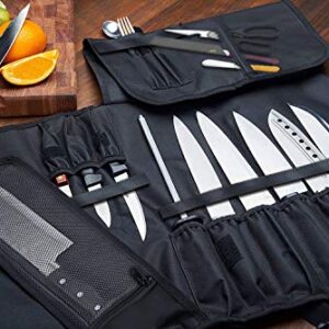 EVERPRIDE Chef Knife Roll Bag Holds 10 Knives – Contains 2 Large Zippered Pockets for Meat Cleavers and Cooking Tools – Durable Knife Case for Chefs and Culinary Students – Knives Not Included