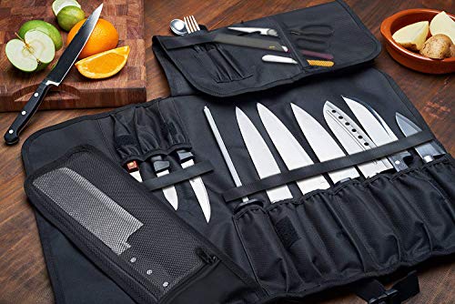 EVERPRIDE Chef Knife Roll Bag Holds 10 Knives – Contains 2 Large Zippered Pockets for Meat Cleavers and Cooking Tools – Durable Knife Case for Chefs and Culinary Students – Knives Not Included