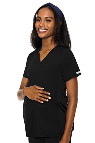 Med Couture Women's Maternity V-Neck Scrub Top, Black, Medium